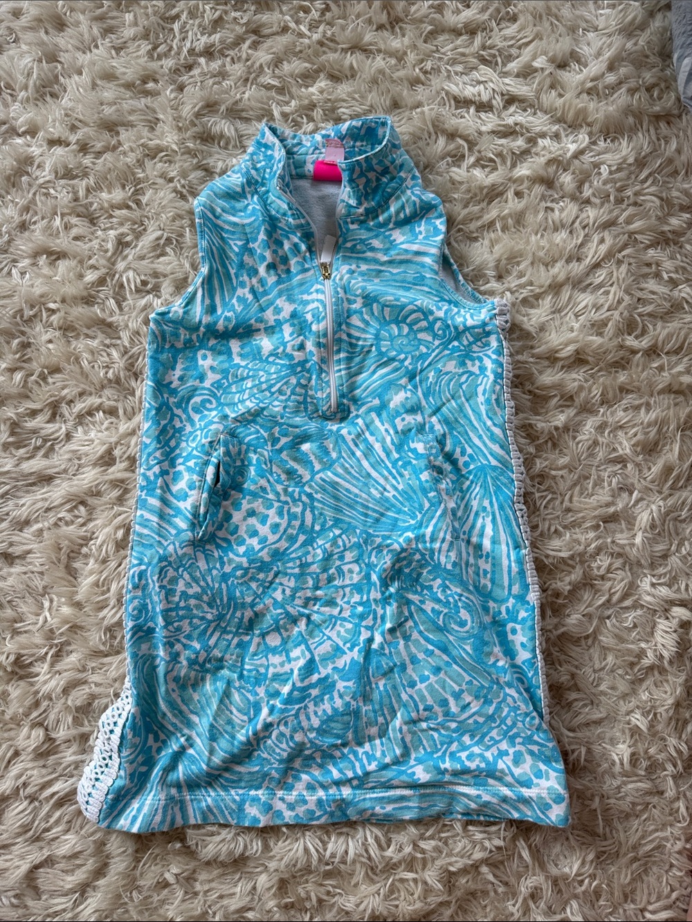 Lilly Pulitzer Turquoise and White Patterned Zip-Front Top